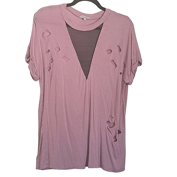 Charlotte Russe Pink Distressed Short Sleeve Tee - Picture 1 of 3